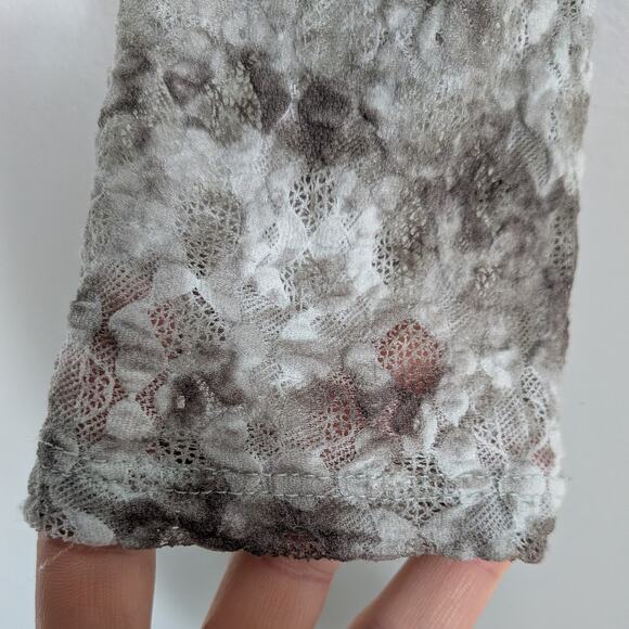 Y2K Lace Long Sleeve Top S Green Brown Fairy Grunge Stretch Dye Indie Lace Scoop - Picture 5 of 10